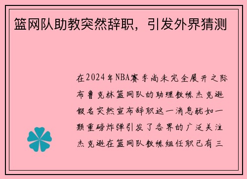篮网队助教突然辞职，引发外界猜测